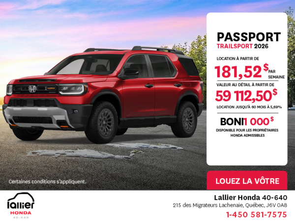 Obtenez le Honda Passport 2026 !