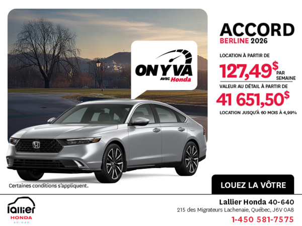 Obtenez la Honda Accord 2026 !