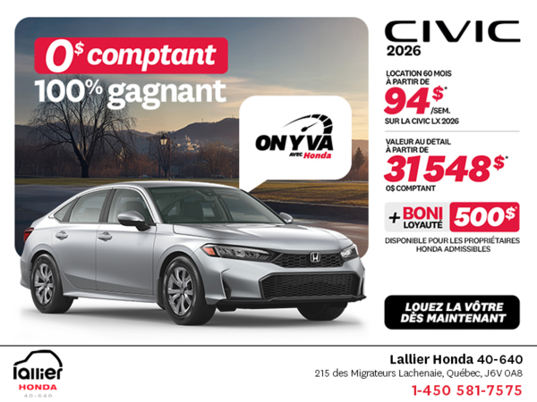 Obtenez la Honda Civic Berline 2026 !