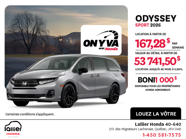Obtenez la Honda Odyssey 2026 !