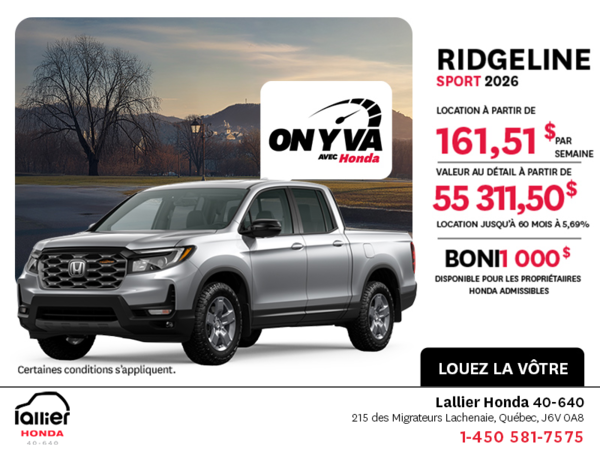 Obtenez le Honda Ridgeline 2026 !