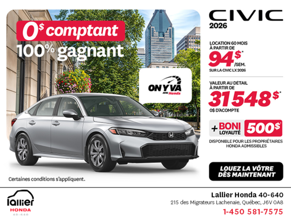 Obtenez la Honda Civic 2026 !