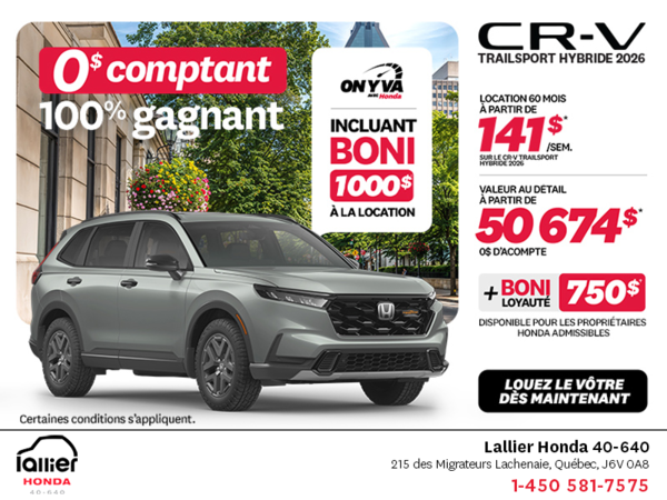 Obtenez le Honda CR-V Hybride 2026!