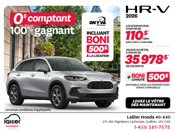 Obtenez le Honda HR-V 2026!