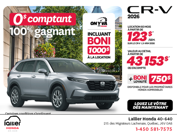 Obtenez la Honda CR-V 2026!