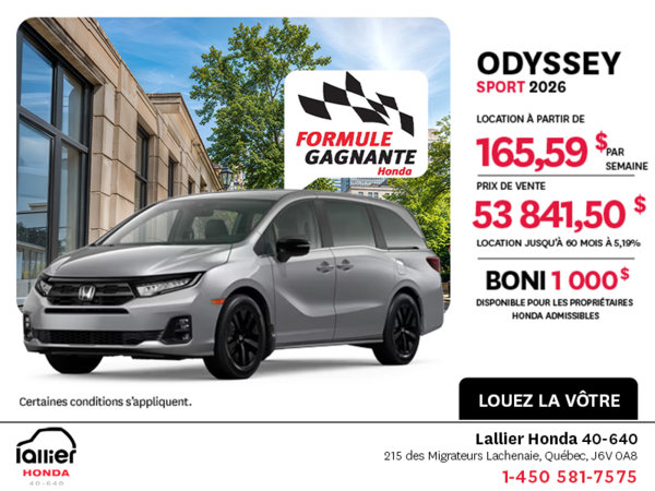 Obtenez la Honda Odyssey 2026 !