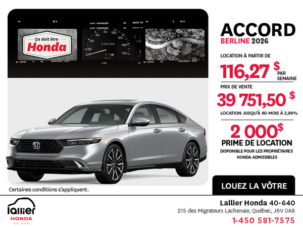 Obtenez la Honda Honda Accord 2026!