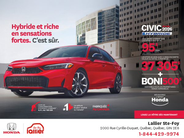 Obtenez le Honda Civic Sedan Hybride 2026 !