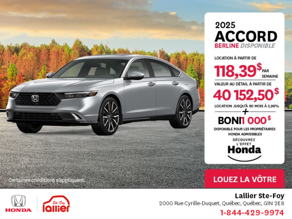 Obtenez la Honda Accord 2025 !