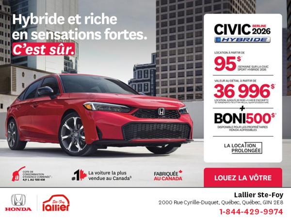 Obtenez le Honda Civic Sedan Hybride 2026 !