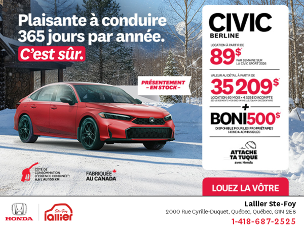 Obtenez le Honda Civic Berline 2026 !