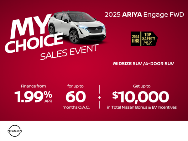 Get the 2025 Nissan Ariya Engage FWD Today!