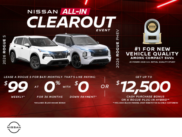 Get the 2026 Nissan Rogue S and Phev Today!