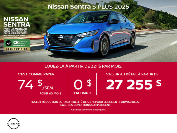 Obtenez la Sentra 2025 S Plus !