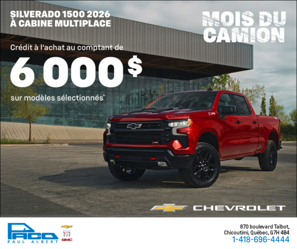 Procurez-vous le Chevrolet Silverado 1500 2026 à cabine multiplace