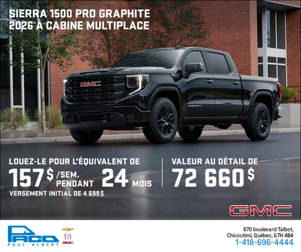 Le GMC Sierra 1500 Pro Graphite 2026 à cabine multiplace