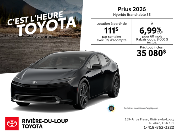 Toyota Prius Hybride Branchable SE 2026