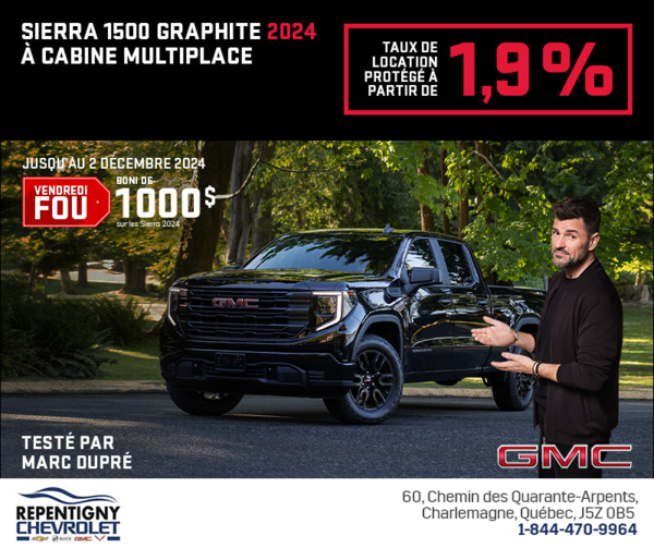 Le GMC Sierra 1500 Graphite à cabine multiplace 2024