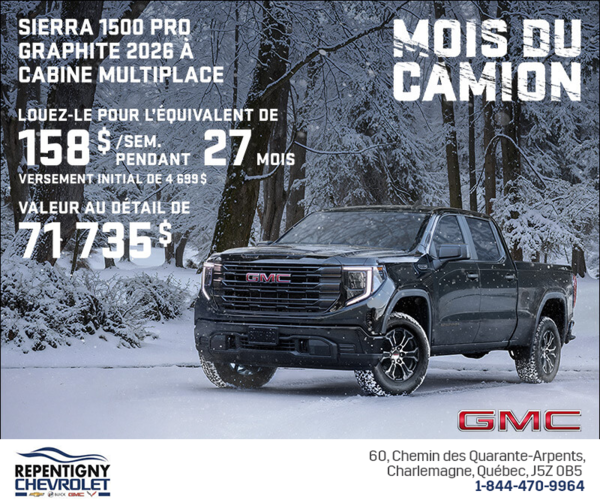 Le GMC Sierra 1500 Pro Graphite 2026 à cabine multiplace
