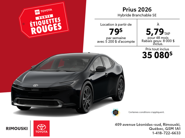 Toyota Prius Hybride Branchable 2026