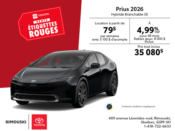 Toyota Prius Hybride Branchable SE 2026
