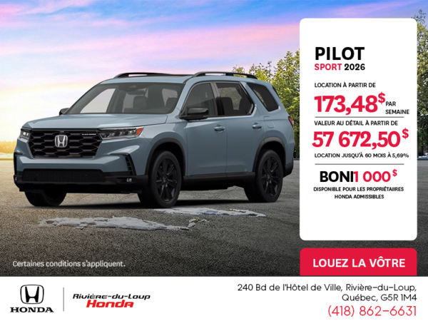 Obtenez le Honda Pilot 2026 !