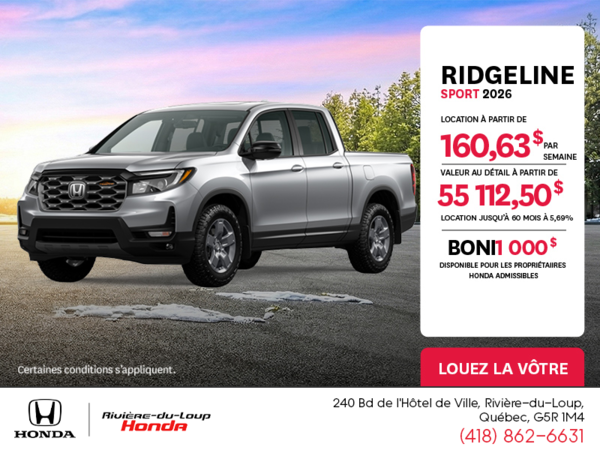 Obtenez le Honda Ridgeline 2026 !