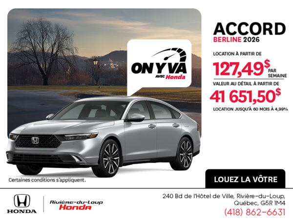 Obtenez la Honda Accord 2026 !