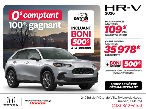 Obtenez le Honda HR-V 2026!