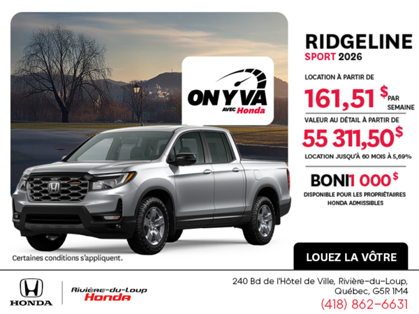 Obtenez le Honda Ridgeline 2026 !