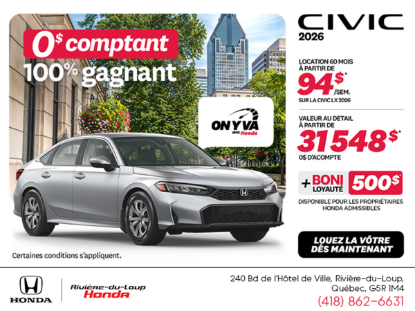 Obtenez la Honda Civic 2026 !