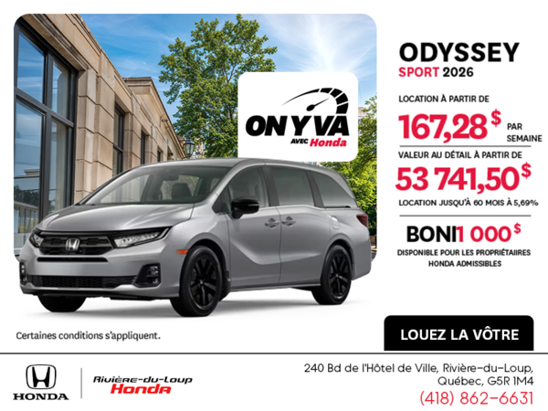 Obtenez la Honda Odyssey 2026 !
