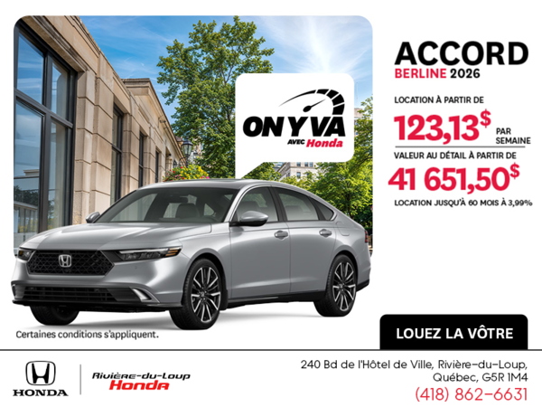 Obtenez la Honda Accord 2026 !