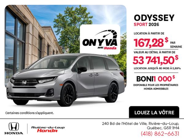 Obtenez la Honda Odyssey 2026 !