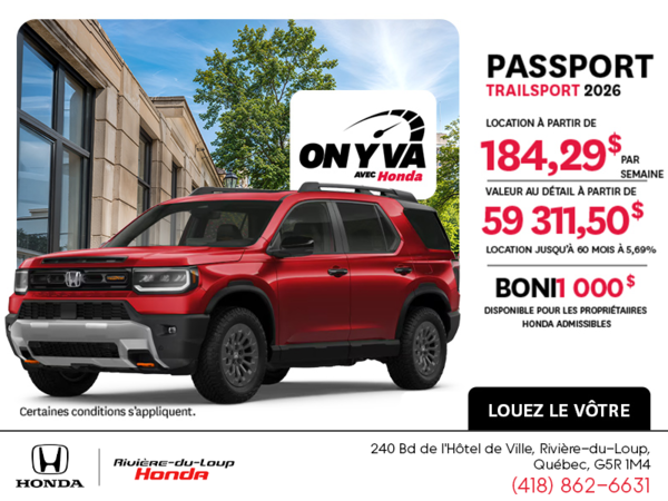 Obtenez la Honda Passport 2026 !