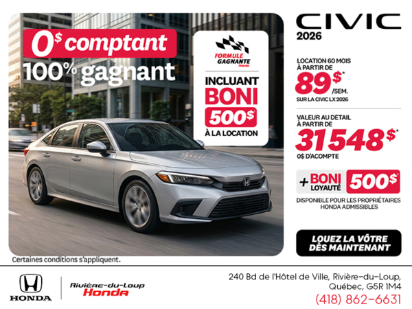 Obtenez la Honda Civic 2026 !