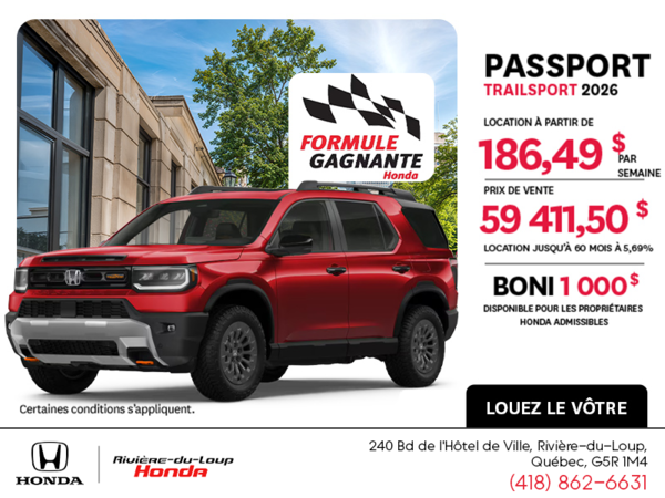 Obtenez la Honda Passport 2026 !