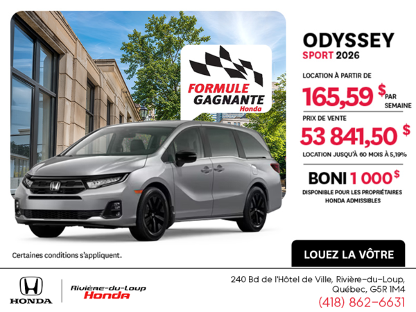 Obtenez la Honda Odyssey 2026 !