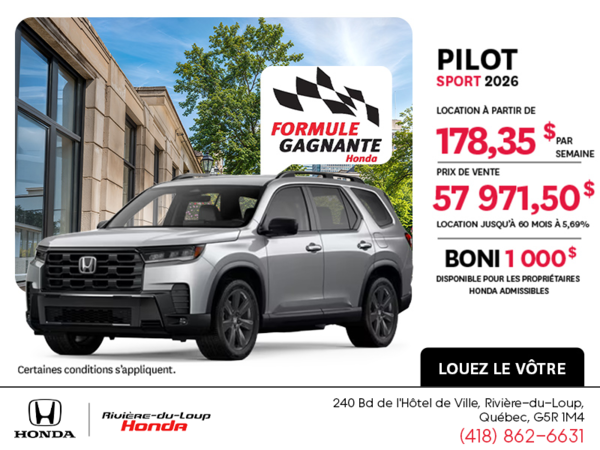 Obtenez la Honda Pilot 2026 !