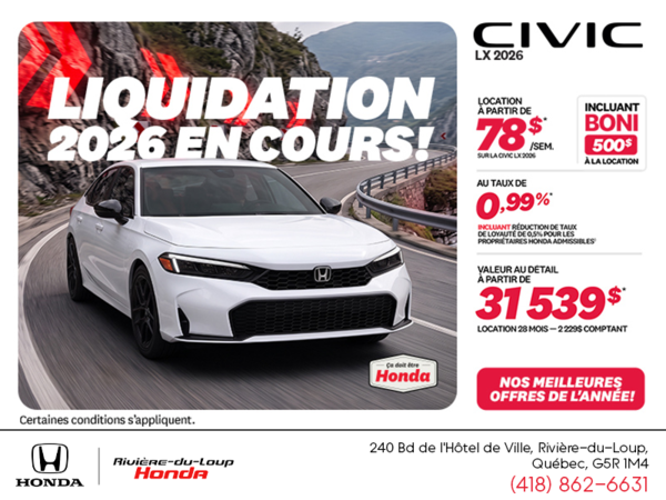 Obtenez la Honda Civic 2026 !