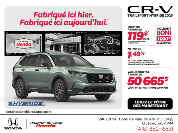 Obtenez la Honda CR-V Hybride 2026!