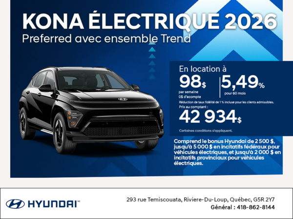Procurez-vous le Hyundai Kona Electric 2026