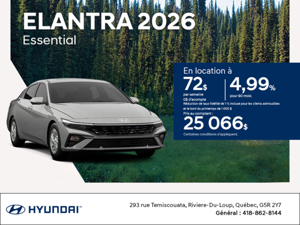 Procurez-vous le Hyundai Elantra 2026