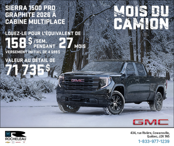Le GMC Sierra 1500 Pro Graphite 2026 à cabine multiplace