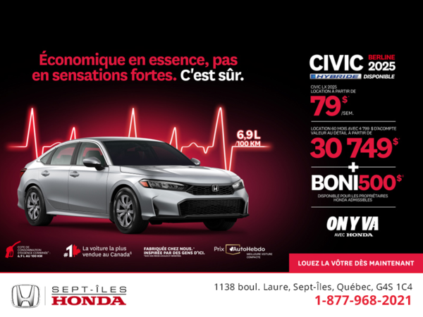 Obtenez le Honda Civic Sedan Hybride 2025 !