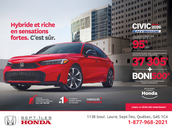 Obtenez le Honda Civic Sedan Hybride 2026 !