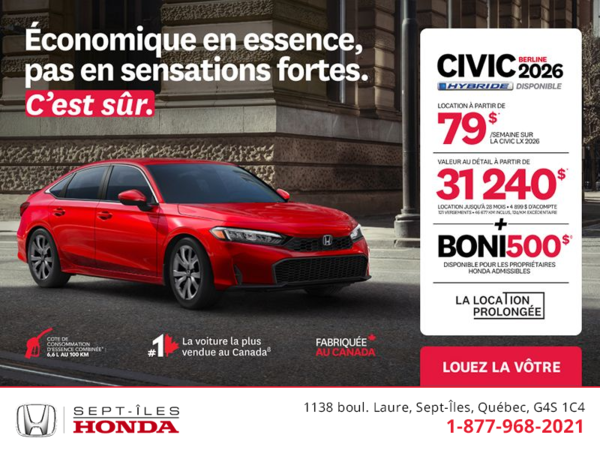Obtenez le Honda Civic Sedan 2026 !