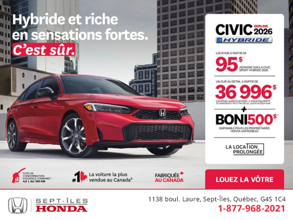 Obtenez le Honda Civic Sedan Hybride 2026 !