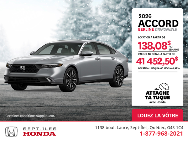 Obtenez la Honda Accord 2026 !