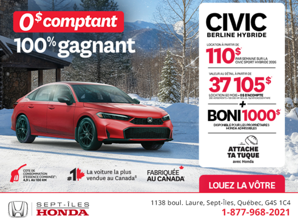Obtenez le Honda Civic Berline Hybride 2026 !